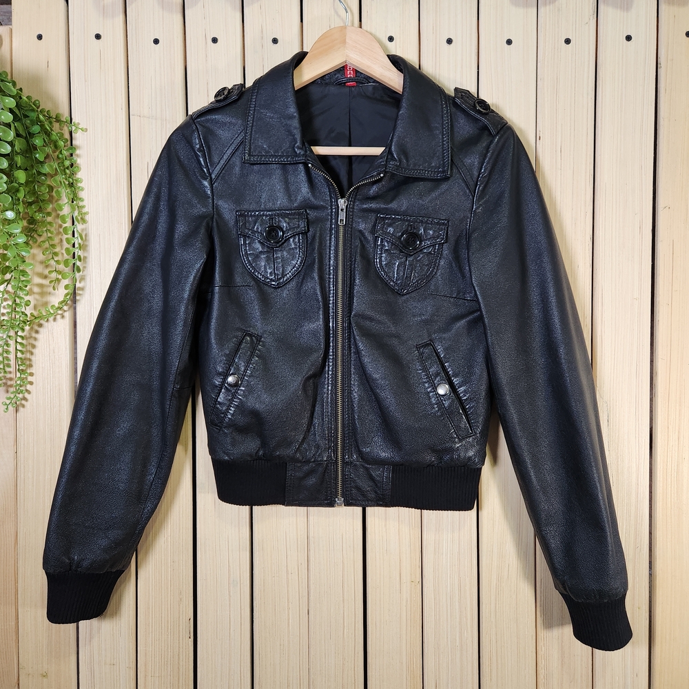 Leather Jacket Black Women size 4